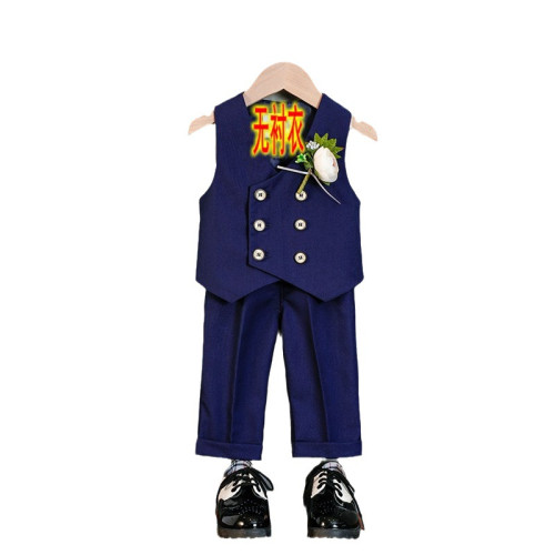 兒童套裝新款春夏短袖馬甲套男童花禮服中小童寶寶周嵗生日宴會服