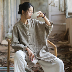 25春夏自製苧麻紥染清冷感盤釦開衫寬松禪意茶服唐裝女式上衣外套