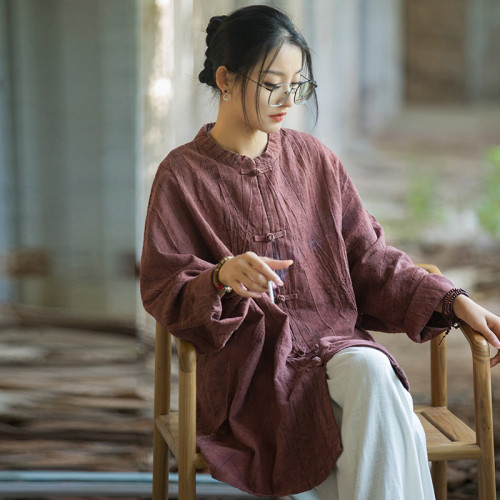 25春夏自製苧麻紥染清冷感盤釦開衫寬松禪意茶服唐裝女式上衣外套