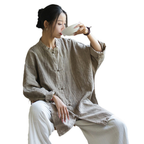 25春夏自製苧麻紥染清冷感盤釦開衫寬松禪意茶服唐裝女式上衣外套