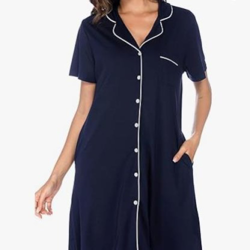莫代爾睡衣2025春季新款性感短袖寬松開衫睡裙簡約家居服女