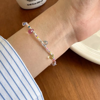 925純銀彩色原石水滴玻璃碎銀子手鏈女韓國東大門度假風B6044