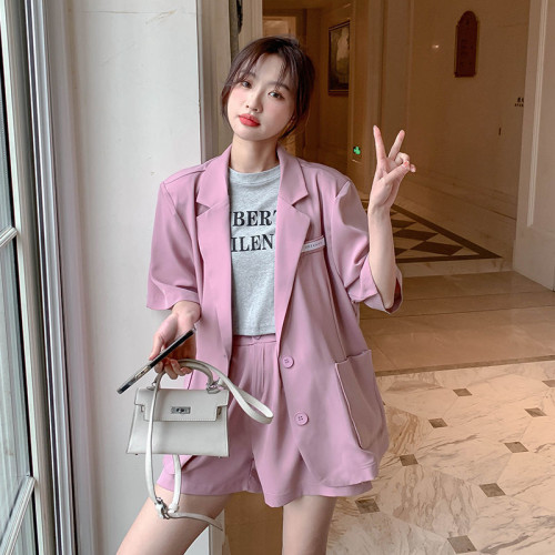 時尚小西裝套裝女士薄款2024夏季新款韓版休閒西服外套短褲兩件套