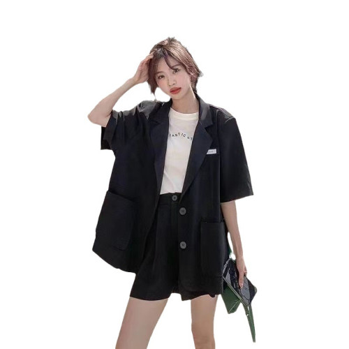 時尚小西裝套裝女士薄款2024夏季新款韓版休閒西服外套短褲兩件套
