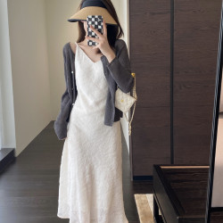 【鉑藤】少女感 優雅網紗垂順顯瘦吊帶裙中長裙女連衣裙春夏新款
