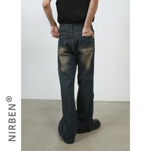 nirben牛仔|新品復古水洗牛仔潮牌百搭休閒顯高寬松直筒微喇長褲