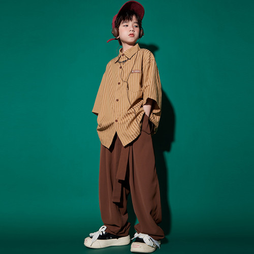 兒童街舞潮服hiphop童裝少兒嘻哈演出服男童套裝女童炸街爵士舞服