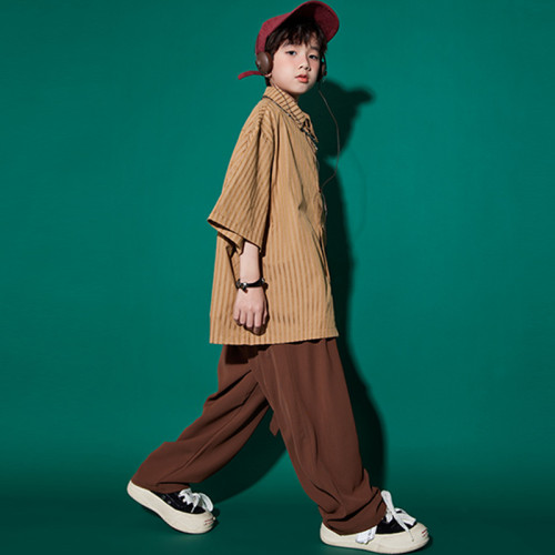 兒童街舞潮服hiphop童裝少兒嘻哈演出服男童套裝女童炸街爵士舞服