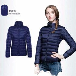 【歐美大碼】2024新款輕薄羽絨服女白鴨絨立領羽絨服女士短款外套