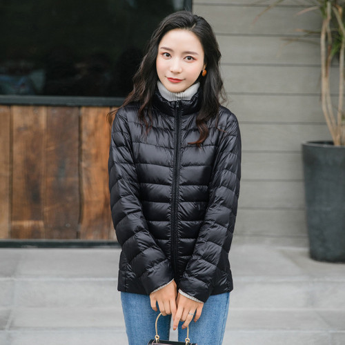 【歐美大碼】2024新款輕薄羽絨服女白鴨絨立領羽絨服女士短款外套