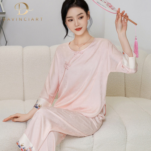 上海故事睡衣女中式國風冰絲古風紅色套裝家居服帶胸墊仿真絲綢