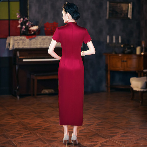 年輕喜婆婆婚宴禮服夏季醋酸緞刺綉結婚媽媽旗袍高貴6105