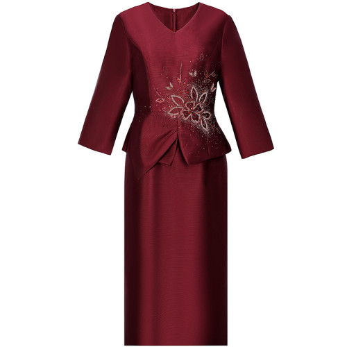 2025春秋新款高貴洋氣媽媽婚禮禮服高檔連衣裙年輕款喜婆婆婚宴裝
