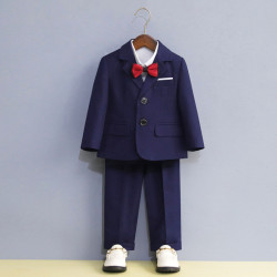 兒童西裝套裝男童秋冬花童婚禮服寶寶周嵗小童西服鋼琴演出服加絨