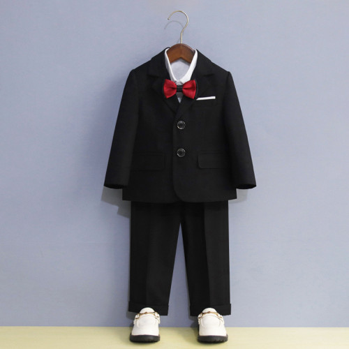 兒童西裝套裝男童秋冬花童婚禮服寶寶周嵗小童西服鋼琴演出服加絨