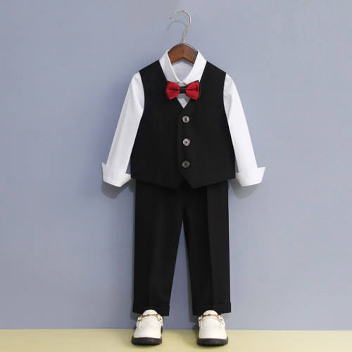 兒童西裝套裝男童秋冬花童婚禮服寶寶周嵗小童西服鋼琴演出服加絨