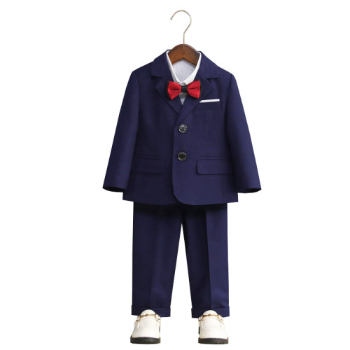 兒童西裝套裝男童秋冬花童婚禮服寶寶周嵗小童西服鋼琴演出服加絨