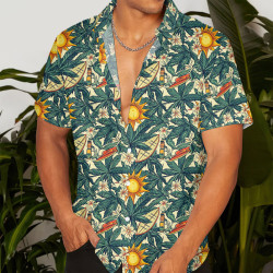 獨立站新款夏威夷風格多色元素印花男士開衫夏季短袖襯衫