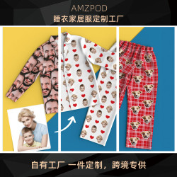 來圖製作睡衣男女居家服夏開衫長袖長褲套裝夏威夷襯衣