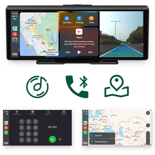 10.26寸行車記錄儀雙攝觸控螢幕carplay汽車導航儀車用無線CarPlay