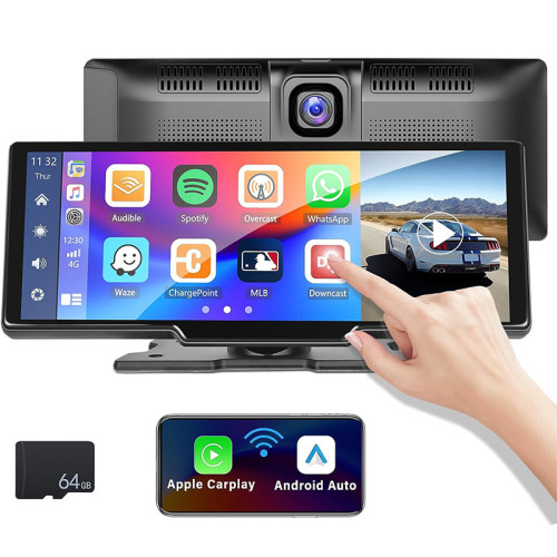 10.26寸行車記錄儀雙攝觸控螢幕carplay汽車導航儀車用無線CarPlay