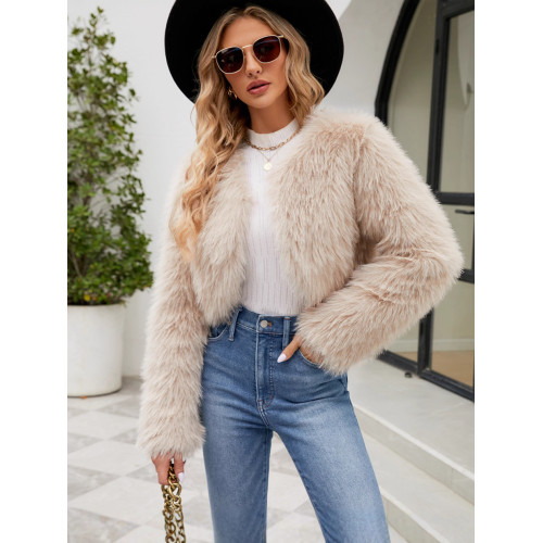 F0588歐美2023時尚休閒女士仿皮草上衣女皮草短外套程娟