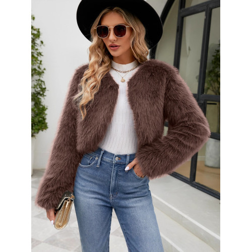 F0588歐美2023時尚休閒女士仿皮草上衣女皮草短外套程娟