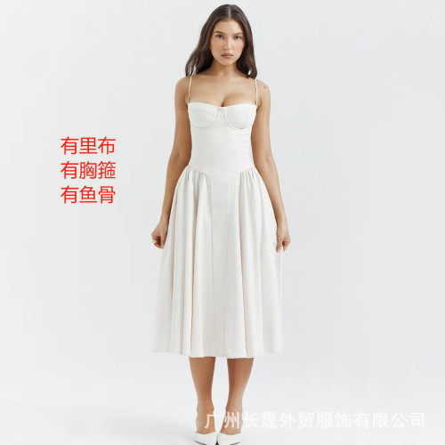 歐美秋季新款性感修身氣質優雅吊帶多色厚料中長裙