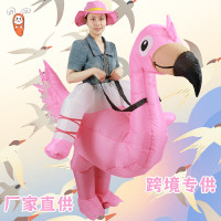 新品萬聖節節日搞怪人偶充氣服動物兒童坐騎粉色火烈鳥充氣服