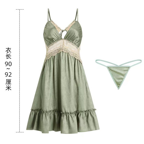 3067性感睡衣女士夏季新款純欲帶胸墊睡裙冰絲吊帶輕奢家居服套裝
