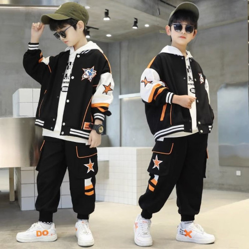 男童春秋套裝網紅棒球服外套運動童裝2025年新款男孩洋氣中大童