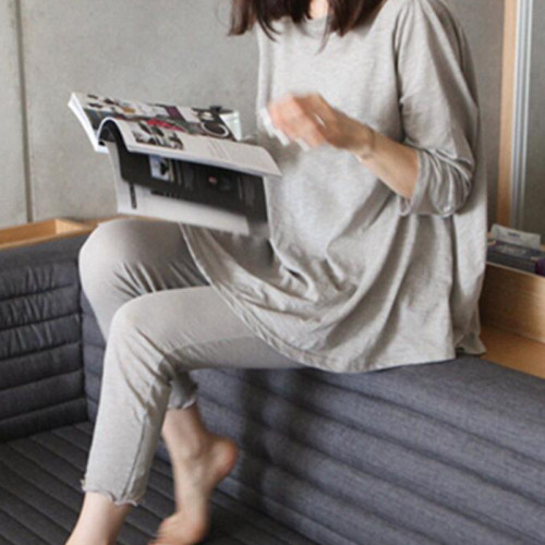 日韓春秋莫代爾A字版家居服套裝簡約寬松花邊長袖睡衣套
