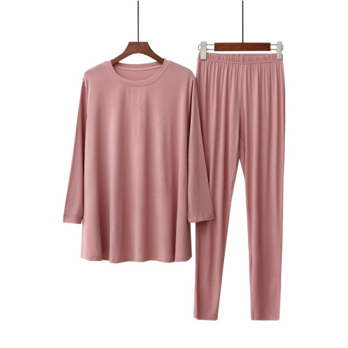 日韓春秋莫代爾A字版家居服套裝簡約寬松花邊長袖睡衣套
