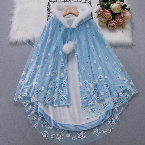 韓國絲絨冰雪奇緣愛莎披風鬭篷兒童保暖披肩加絨加厚外搭坎肩