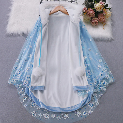 韓國絲絨冰雪奇緣愛莎披風鬭篷兒童保暖披肩加絨加厚外搭坎肩