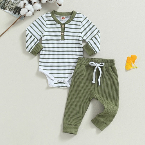 港風春夏男童哈衣坑條爬行服套裝B23662