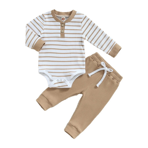 港風春夏男童哈衣坑條爬行服套裝B23662