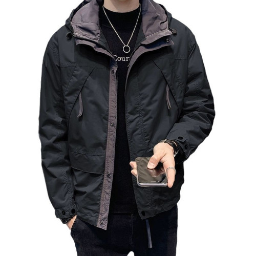 春秋季2023新款外套男潮牌連帽沖鋒衣男裝上衣服休閒工裝男士夾克