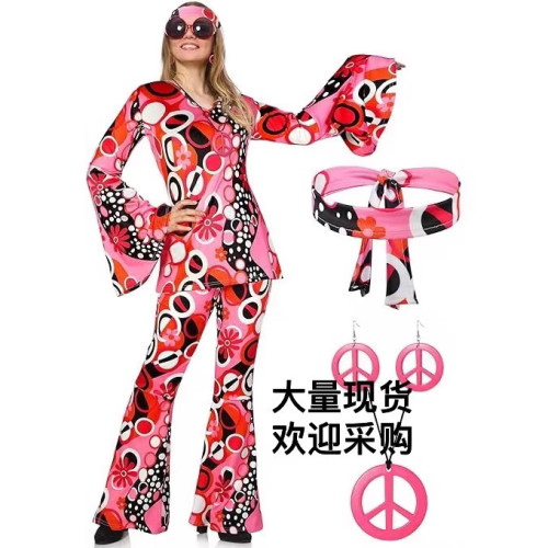 2025秋季歐美爆款民族部落風牛奶絲氨綸印花上衣套裝喇叭長袖