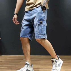 夏季潮牌牛仔短褲男士寬松五分褲薄款中褲馬褲青年工裝牛仔褲