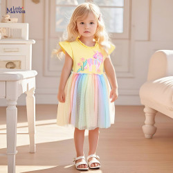 Little maven歐美兒童公主裙夏款純棉網紗兒童裙子女童短袖連衣裙