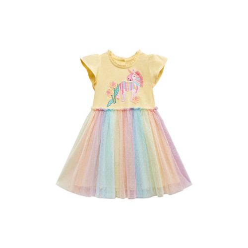 Little maven歐美兒童公主裙夏款純棉網紗兒童裙子女童短袖連衣裙