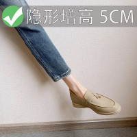 2025春新款英倫風復古流蘇鎖釦平底豆豆單鞋女一腳蹬內增高單鞋女