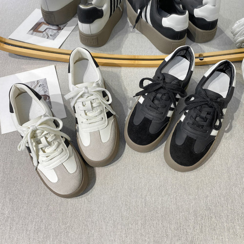 【】真皮德訓鞋女新款厚底小白鞋阿甘鞋小碼3233內增高休閒鞋