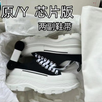 純原麥崑帆布鞋女2024春新款松糕增高麥崑厚底鞋百搭系帶小白鞋
