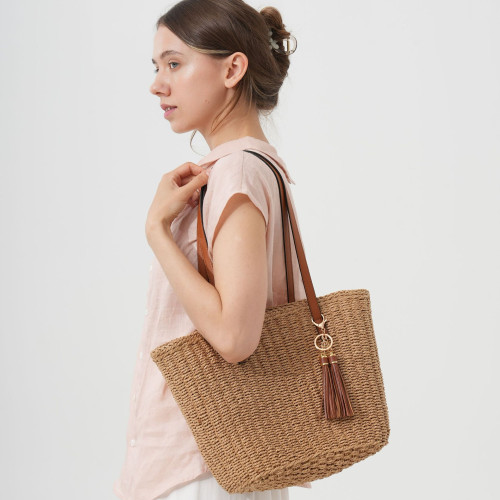 新款流蘇草編包單肩菜籃子編織包女包大容量手提托特包度假沙灘包