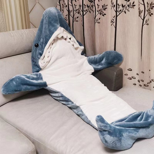鯊魚睡袋連帽衫卡通可愛法蘭絨家居服寬松連體睡衣鯊魚毛毯