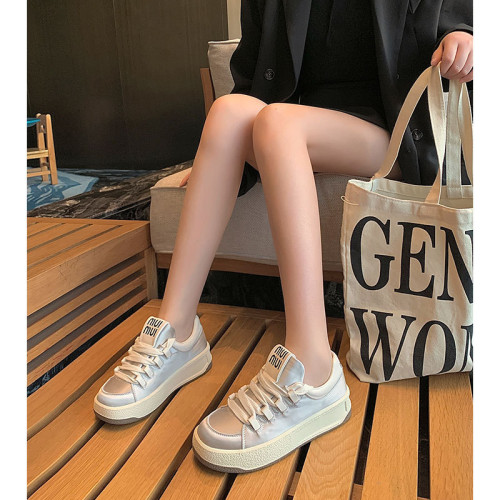 小白鞋女士2025新款拼色ins風休閒真皮百搭增高女鞋厚底銀色板鞋