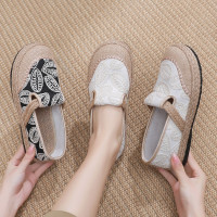 春季新款懶人一腳蹬漁夫鞋女復古風亞麻圓頭休閒棉麻鞋老北京布鞋