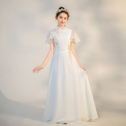 兒童古箏服2025年新中式立領雪紡二鬍演奏禮服女童民樂古箏演出服